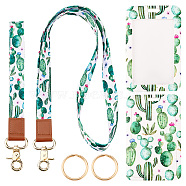 PU Leather Name Card Holders, with Zinc Alloy Clasp and Polyester Wristlet Strap & Lanyard, Cactus Pattern, Card: 110x69x5mm, Inner Diameter: 83x51mm, 1 set/box(AJEW-SC0001-45A)