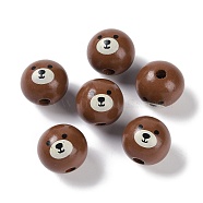 Animal Themes Printed Wood European Beads, Large Hole Round Beads with Bear Pattern, Saddle Brown, 19x18mm, Hole: 4mm(WOOD-M013-01C)