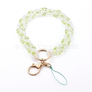 Two Tone Transparent Acrylic Curb Chain Mobile Straps, with Nylon Thread and Alloy Lobster Claw Clasps, Golden, Yellow Green, 25.5cm(HJEW-JM00453-04)