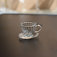 Glass Miniature Ornaments, Micro Landscape Garden Dollhouse Accessories, Pretending Prop Decorations, Striped Coffee Cup with Saucer Set, Clear, 25x30mm(BOTT-PW0002-074G)