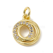 Brass Micro Pave Clear Cubic Zirconia Ring Charms, with Open Jump Rings, Real 18K Gold Plated, 12x10x2.5mm, Hole: 2.7mm(ZIRC-F132-89G)