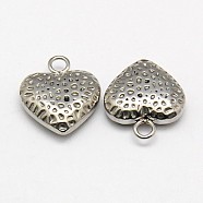 304 Stainless Steel Textured Pendants, Bumpy, Puffed Heart, Stainless Steel Color, 14x12x4mm, Hole: 2mm(STAS-K002-39A1)