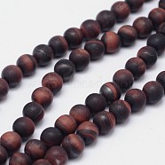 Natural Tiger Eye Round Bead Pendants, Heated & Dyed, Frosted, Grade AB+ , 6mm, Hole: 1mm, about 63pcs/strand, 15.5 inch(G-F255-01-6mm)