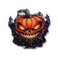 Halloween Theme Opaque Acrylic Pendants, Pumpkin, 44.5x44x2mm, Hole: 1.8mm(OACR-M019-01C)