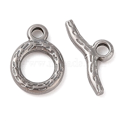 Non-Tarnish 304 Stainless Steel Toggle Clasps, Ring, Stainless Steel Color, Round: 16.5x12x2mm, Bar: 8x19x2.5mm, Hole: 3mm(STAS-Q324-17P)