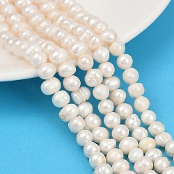 Natural Cultured Freshwater Pearl Beads Strands, Potato, Grade A, Snow, 7~8mm, Hole: 0.7mm, about 54~55pcs/strand, 32.8~33.2cm(PEAR-I007-07X-10D)