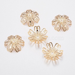 201 Stainless Steel Fancy Bead Caps, Flower, 6-Petal, Golden, 14.5x14x4mm, Hole: 1mm(STAS-H436-30)