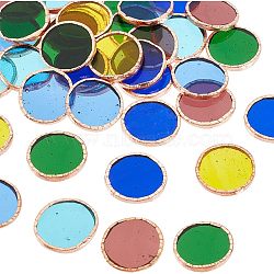 36Pcs 6 Colors Colored Glass Mosaic Tiles, with Rose Gold Brass Edge, for Mosaic Wall Art, Turkish Lamps, Flat Round, Mixed Color, 25~25.5x3mm, 6pcs/color(DIY-OC0009-46)