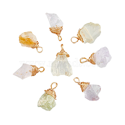 20Pcs Natural Quartz Pendants, with Real 18K Gold Plated Eco-Friendly Copper Wire Wrapped, Nuggets Charm, Mixed Dyed and Undyed, Mixed Color, 20.5~27x12~16x7.5~11mm, Hole: 4mm(FIND-DC0001-70)