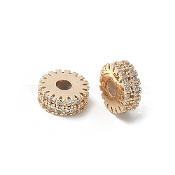 Brass Micro Pave Cubic Zirconia Daisy Spacer Beads, Round, Real 18K Gold Plated, 9.5x4mm, Hole: 1.6mm(KK-U052-32G-NF)