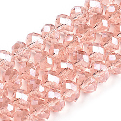 Electroplate Glass Beads Strands, Pearl Luster Plated, Faceted, Rondelle, Salmon, 2.3~2.7x2mm, Hole: 0.4mm, about 150~155pcs/strand, 32~33cm(EGLA-A034-T1mm-A34)