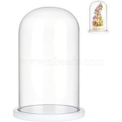 Glass Dome Cover, Decorative Display Case, Cloche Bell Jar Terrarium with Wood Base, for DIY Preserved Flower Gift, White, 150x255mm(AJEW-WH0001-95B)