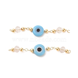 Handmade Evil Eye Lampwork with Glass Handmade Beaded Links Connectors, with Rack Plating Real 18K Gold Plated Brass Findings, Light Sky Blue, 36mm, Hole: 1mm(KK-M266-09G-05)