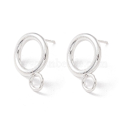 304 Stainless Steel Stud Earring Findings, with 316 Surgical Stainless Steel Pins and Horizontal Loops, Ring, 925 Sterling Silver Plated, 16.5x12mm, Hole: 3.2mm, Pin: 0.7mm(X-STAS-P308-02A-S)
