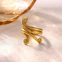 304 Stainless Steel Cuff Open Rings for Women, Real 18K Gold Plated, 26.5mm, US Size 6(16.5mm)(SA-CBA6EDB-09G)