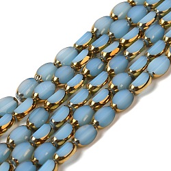 Electroplate Glass Beads Strands, Half Golden Plated, Faceted, Oval, Light Sky Blue, 7x4.5x3.5mm, Hole: 0.8mm, about 48~50pcs/strand, 12.59~13.38 inch(32~34cm)(X-EGLA-P061-02B-02)