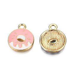 Eco-Friendly Zinc Alloy  Pendants, with Enamel, Donut, Cadmium Free & Nickel Free & Lead Free, Golden, Pink, 18.5x14.5x2mm, Hole: 2mm(ENAM-R051-15-03G-NR)