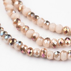 Electroplate Glass Beads Strands,  Half Plated, Faceted Rondelle, BurlyWood, 3x2mm, Hole: 1mm, about 202pcs/strand, 17 inch(EGLA-P018-2mm-H07-3A)