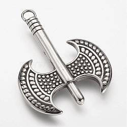 304 Stainless Steel Big Pendants, Axe, Antique Silver, 51x39x5mm, Hole: 4.5mm(STAS-F063-50)