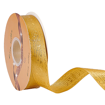 Single Face Hot Stamping Polyester Satin Ribbon, Musical Note Pattern, for Party Decoration, Gold, 1 inch(25mm)