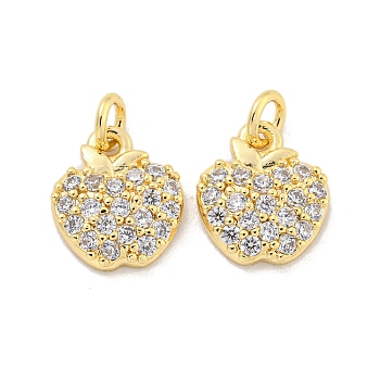 Brass Micro Pave Clear Cubic Zirconia Charms, Apple, Golden, 11x9.5x2.5mm, Hole: 2.5mm