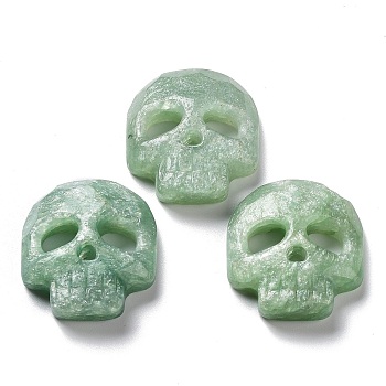 Natural Green Aventurine Pendants, Halloween Skull Charms, Faceted, 32~32.5x28~28.5x7.5~8.5mm, Hole: 1.2mm