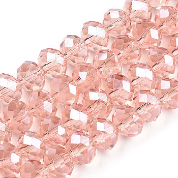 Electroplate Glass Beads Strands, Pearl Luster Plated, Faceted, Rondelle, Salmon, 2.5x2mm, Hole: 0.4mm, about 170pcs/strand, 11.8 inch(30cm)