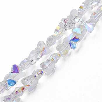 Electroplate Transparent Glass Beads Strands, AB Color Plated, Half Plated, Faceted, Butterfly, Clear AB, 8x10x6mm, Hole: 1mm, about 100pcs/strand, 28.74 inch(73cm)
