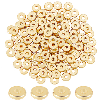 150Pcs Brass Beads, Long-Lasting Plated, Flat Round/Disc, Heishi Beads, Real 18K Gold Plated, 6x1.5mm, Hole: 1.8mm