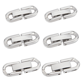 6Pcs 3 Styles 304 Stainless Steel Fold Over Clasps, Oval, Stainless Steel Color, 18~20x6.5~8x3mm, Hole: 2.5~4x2.5~4mm, 2pcs/style
