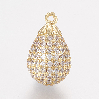 Brass Micro Pave Cubic Zirconia Pendants, teardrop, Golden, 16x10mm, Hole: 1mm