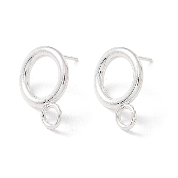 304 Stainless Steel Stud Earring Findings, with 316 Surgical Stainless Steel Pins and Horizontal Loops, Ring, 925 Sterling Silver Plated, 16.5x12mm, Hole: 3.2mm, Pin: 0.7mm