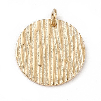 Ion Plating(IP) 304 Stainless Steel Pendants, with Jump Ring, Flat Round, Real 14K Gold Plated, 15.5x1mm, Hole: 2.4mm