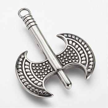304 Stainless Steel Big Pendants, Axe, Antique Silver, 51x39x5mm, Hole: 4.5mm