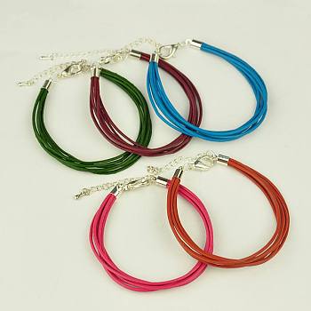 Fashion Bracelets, with Cowhide Leather Cord and Alloy Lobster Claw Clasps, Mixed Color, 198mm