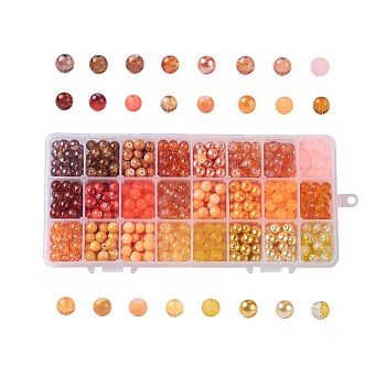 Mixed Style Glass Beads, Round, 24 Colors, Gradient Color, Sandy Brown, 8~8.5mm, Hole: 1.3~1.6mm, about 27~30pcs/compartment, 648~720pcs/box