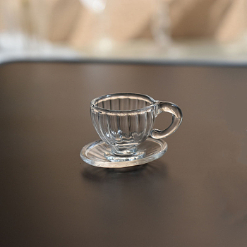 Glass Miniature Ornaments, Micro Landscape Garden Dollhouse Accessories, Pretending Prop Decorations, Striped Coffee Cup with Saucer Set, Clear, 25x30mm