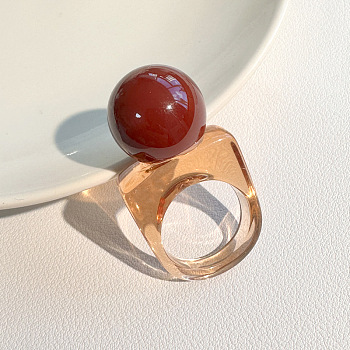 Resin Round Bead Finger Rings, Sienna, 18mm