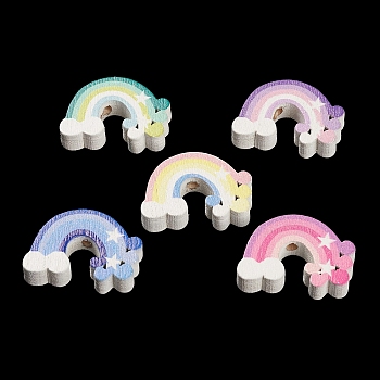 Spray Painted Natural Maple Wood Beads, Rainbow, Mixed Color, 17x24x5mm, Hole: 2mm, about 769pcs/500g