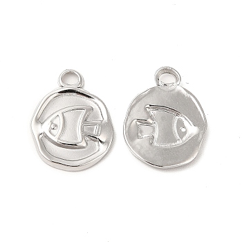 304 Stainless Steel Pendants, Fish Charms, Stainless Steel Color, 16.5x12.5x2mm, Hole: 2.5mm