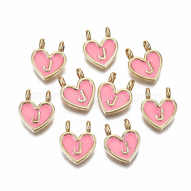 Light Gold Hot Pink Heart Alloy+Enamel Charms