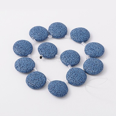 31mm Blue Flat Round Lava Beads