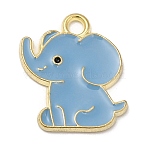 Alloy Pendants, Elephant, Sky Blue, 17.5x15x1mm, Hole: 2mm(PALLOY-M214-04A-G)