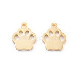 304 Stainless Steel Charms, Laser Cut, Dog Footprint, Golden, 12.5x10x1mm, Hole: 1.2mm(STAS-I151-13G)