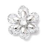 Brass Micro Pave Clear Cubic Zirconia Pendants, Flower Charms, Real Platinum Plated, 24x19x7.5mm, Hole: 1.8mm(KK-N290-11P)