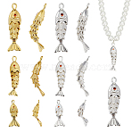 6Pcs 6 Styles Brass Micro Pave Cubic Zirconia Pendants, Fish Charms, Platinum & Golden, 22~39x9~10x5~7mm, Hole: 1~3.5x1.5~2.5mm, 1pc/style(KK-PH0015-23)