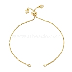 1MM Brass Box Chain Slider Bracelet Making, with Clear Cubic Zirconia Heart Charms, Rack Plating, Long-Lasting Plated, Lead Free & Cadmium Free, Real 18K Gold Plated, 9.45 inch(24cm), Hole: 2mm(MAK-K024-07G)