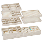 10Pcs 5 Styles Wood Covered with Velvet Jewelry Plates, Storage Tray for Rings, Necklaces, Earrings, Rectangle, Beige, 21.3~21.4x12.4x2.4~2.5cm, 2pcs/style(ODIS-NB0001-71)