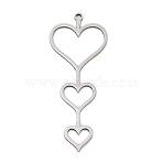 201 Stainless Steel Pendants, Heart, Stainless Steel Color, 45x18x1mm, Hole: 1.4mm(STAS-I362-02P)