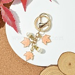 Alloy Enamel Keychain, with Plastic Imitation Pearl Pendants, Iron Ring and Alloy Lobster Claw Clasps, Maple Leaf, Sandy Brown, 9.5cm(KEYC-YW00106-04)